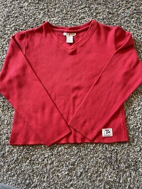 Derek Heart Red V-Neck Thermal Knit Top (Girls- L)